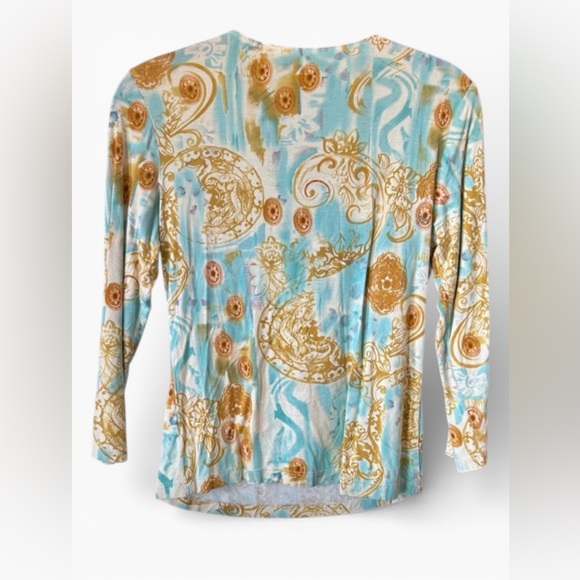 CAbi Gold and Blue Patterned Top - Picture 7 of 7